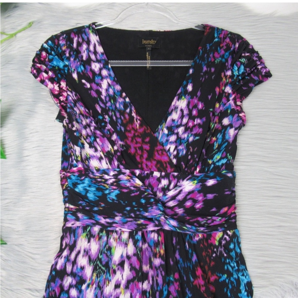 Laundry by Shelli Segal Purple Floral Twist Waist Jersey Dress Women’s 4